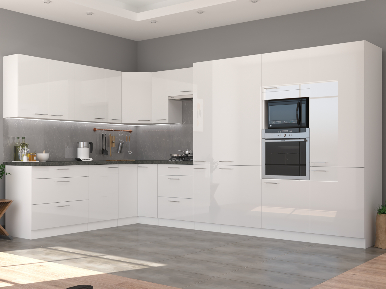 Built in oven and microwave cabinet 60 LARA 28 white gloss