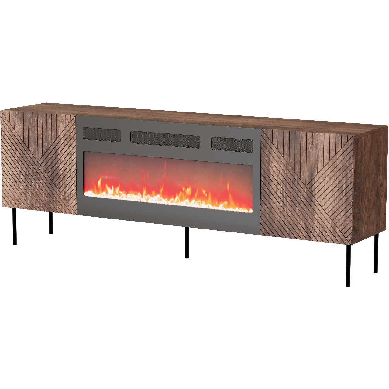 TV cabinet ART DECO 190 with electric fireplace warmia walnut
