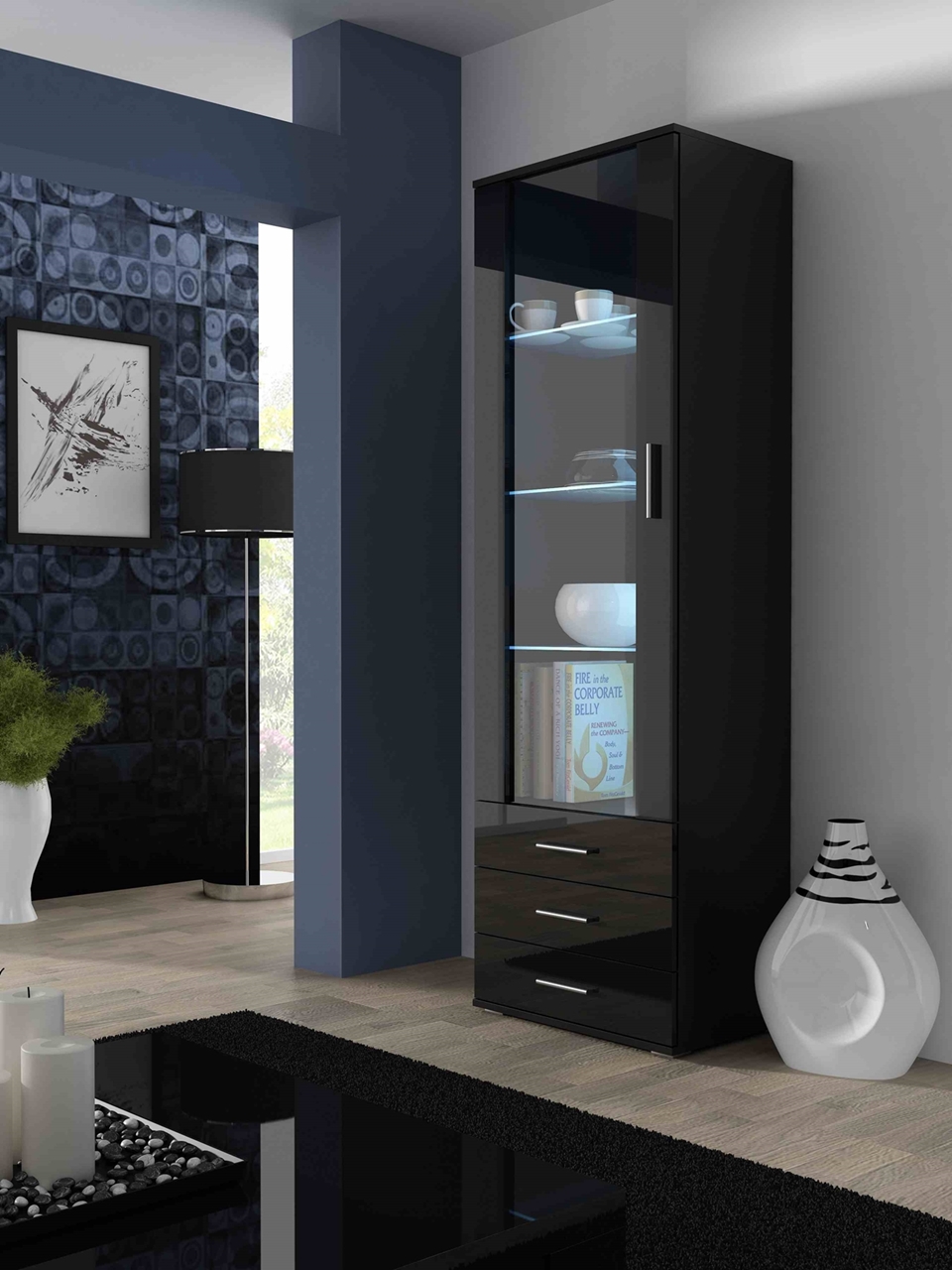 Display cabinet SOHO SH1D black / black gloss