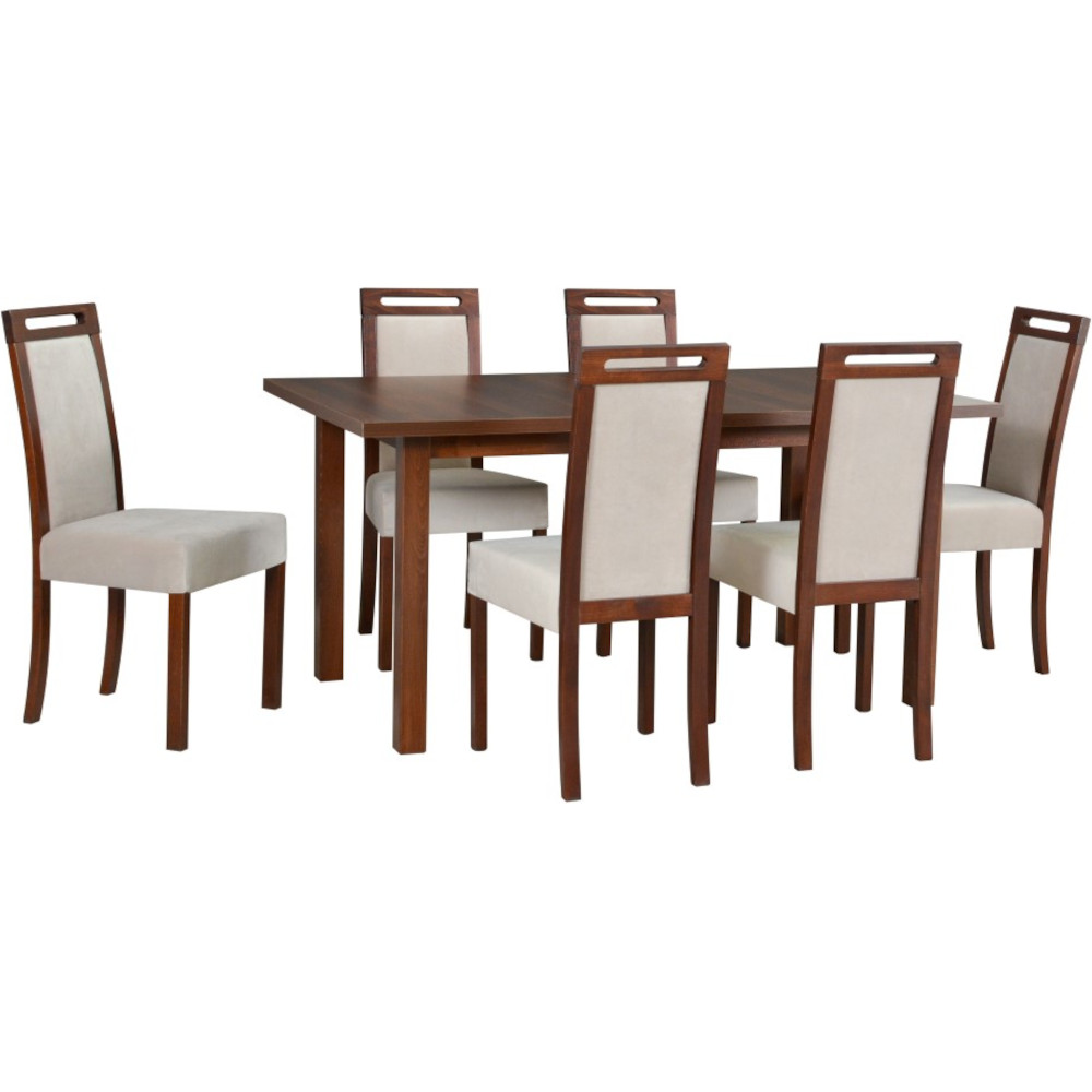 Table MODENA 2 XL wotan laminate / white + chairs ROMA 5 (6 pcs.) white / 29B