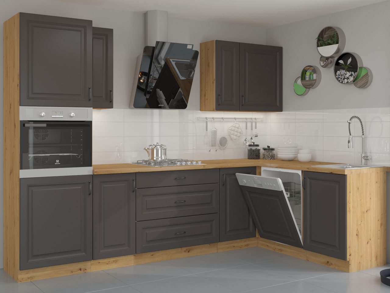 High kitchen cabinet 60 STILO ST35 artisan oak / graphite