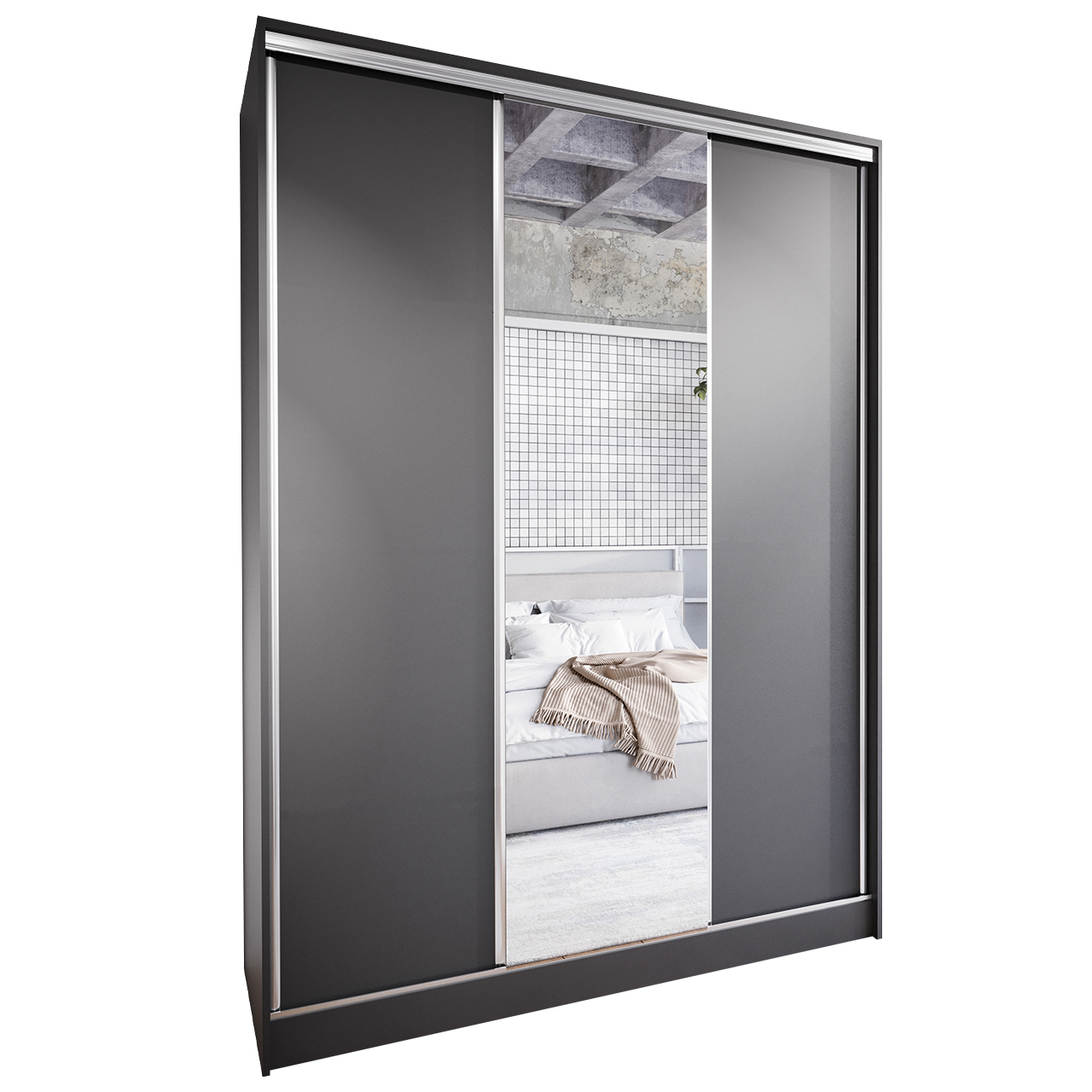 Sliding Wardrobe with Mirror and Drawers CORINA C 150 black