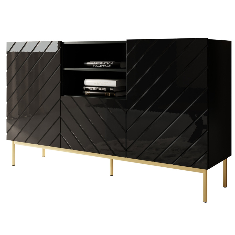 black concrete chest of drawers with gold frame