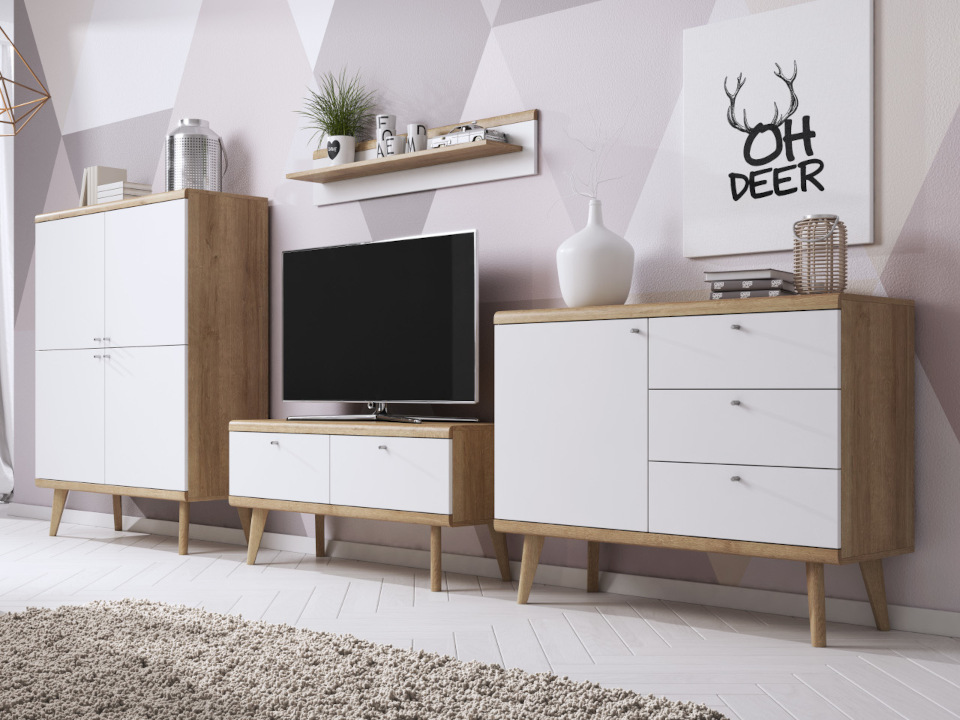 Primo 1 living room furniture, white riviera oak