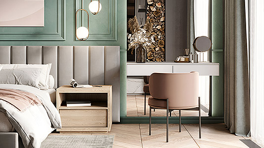 Stylish bedroom with dressing table